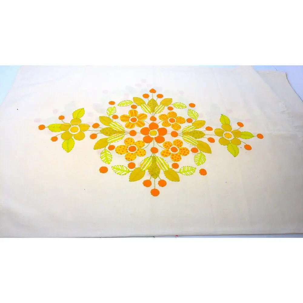 Vtg St Marys Retro Floral Pillowcase Orange Yellow Cotton Blend Made USA 42x36